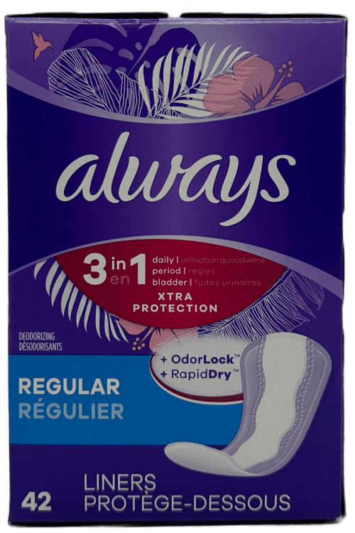 Always - 3 in 1 Xtra Protection Liners - Regular - 42 Ct