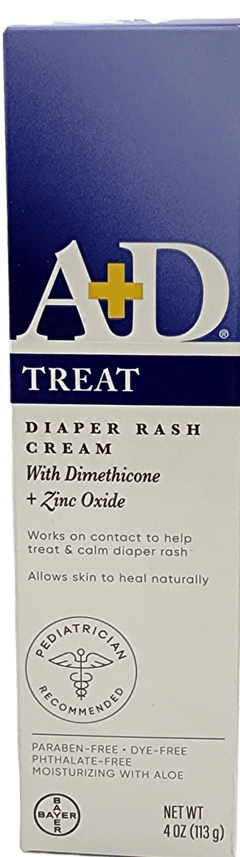 A+D Treat - Diaper Rash Cream with Dimethicone + Zinc Oxide - 4 OZ